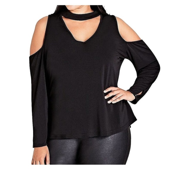 City Chic Tops - City Chic Long Sleeve Cold Shoulder Choker Top